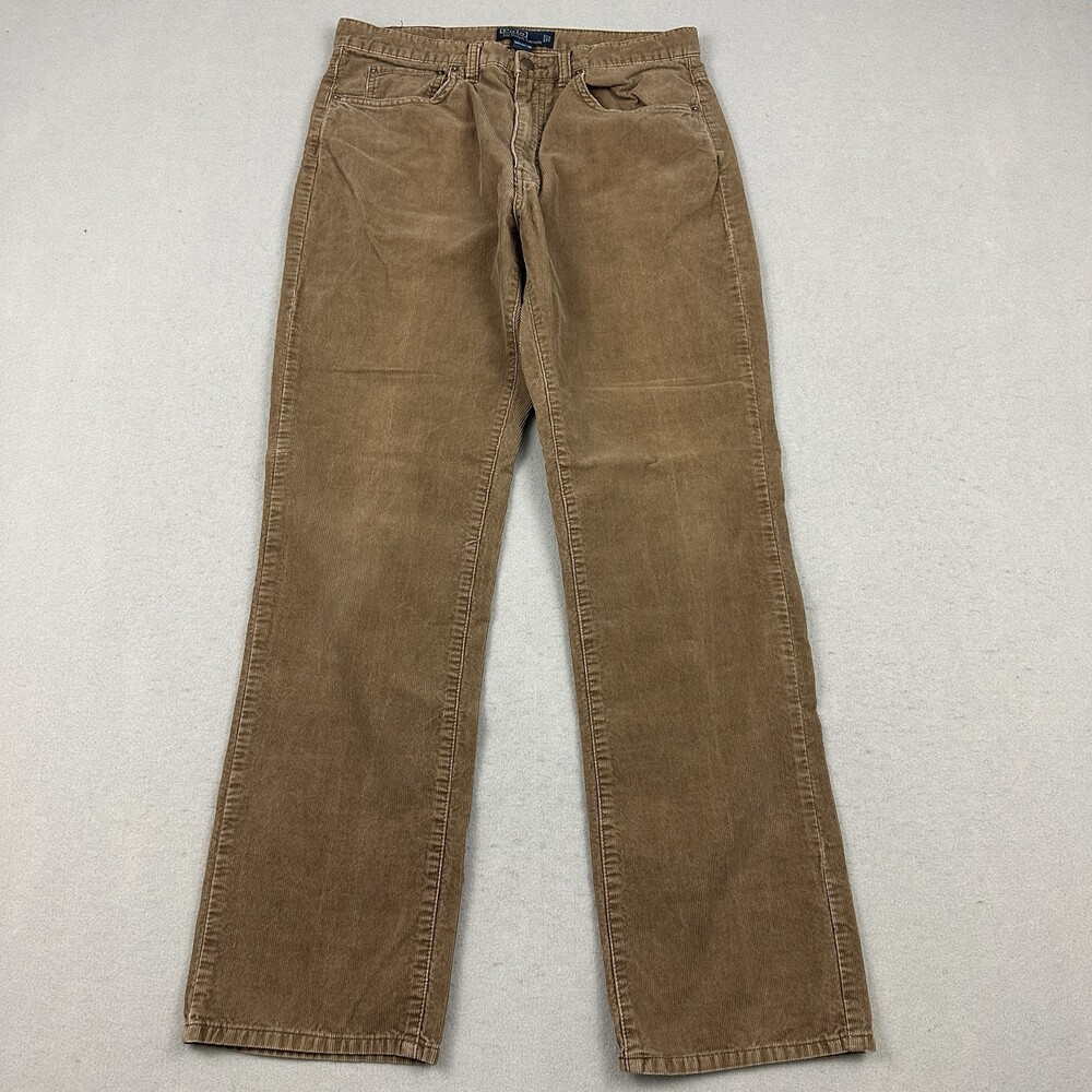 Polo Ralph Lauren Pants Men 33 Brown Solid Corduroy Straight Fit Stretch Casual
